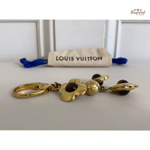 Authentic LOUIS VUITTON Gold Brown Bijoux Sac Tresor Flower Bag Charm - Picture 8 of 10